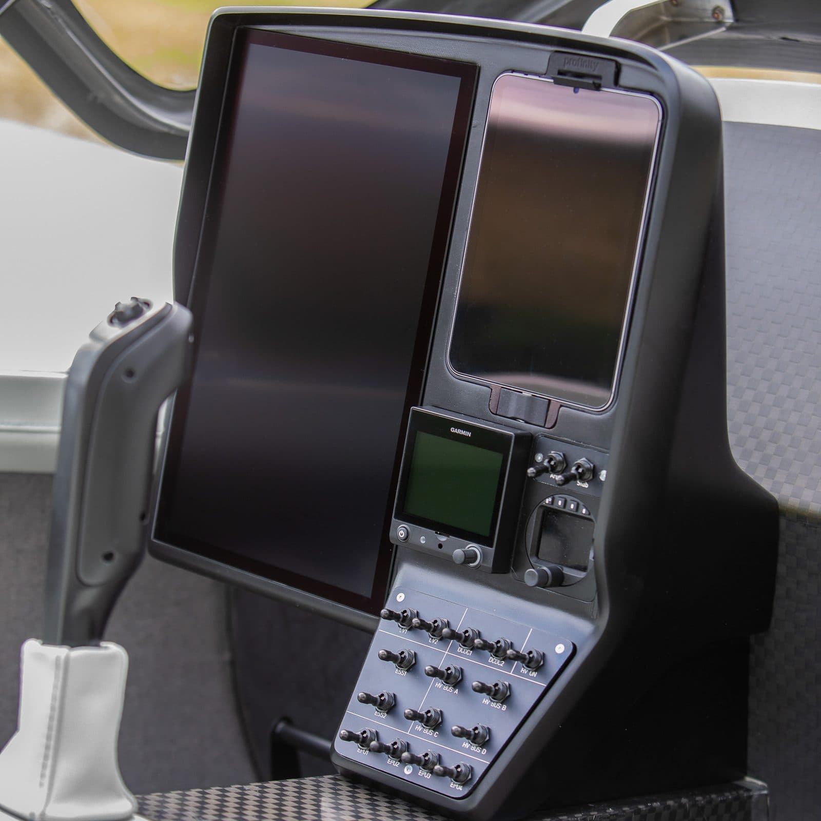 Aircraft panel console with displays and switch panel